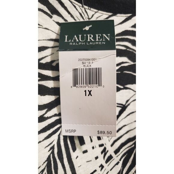 Lauren By Ralph Lauren Womens Linen Blend Black And White Tee Size 1X - Picture 4 of 6